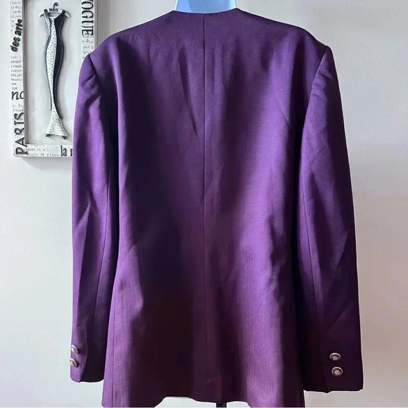 Vintage 80s Gilmor Herringbone Collarless Purple Blazer Size 14 - Picture 6 of 9